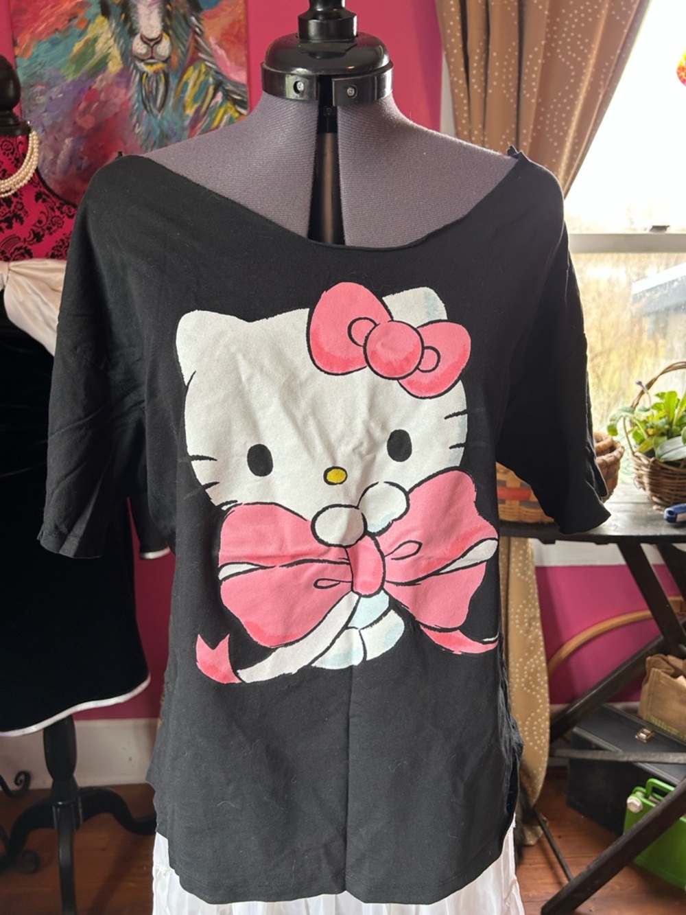 Hello Kitty Black Shirt with White Logo and Pink Bow